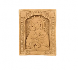 Ξυλόγλυπτo Διακοσμητικό- Εικόνα Παναγία Γλυκοφιλούσα με τον Ιησού 28cm x 35cm (3103)